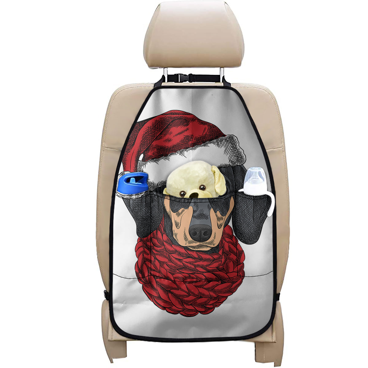 Christmas Santa Dachshund Print Car Seat Organizers