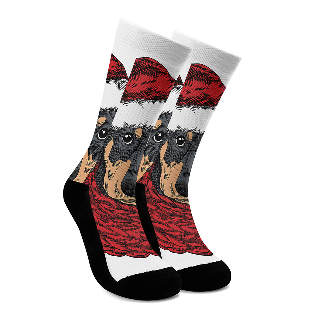 Christmas Santa Dachshund Print Crew Socks