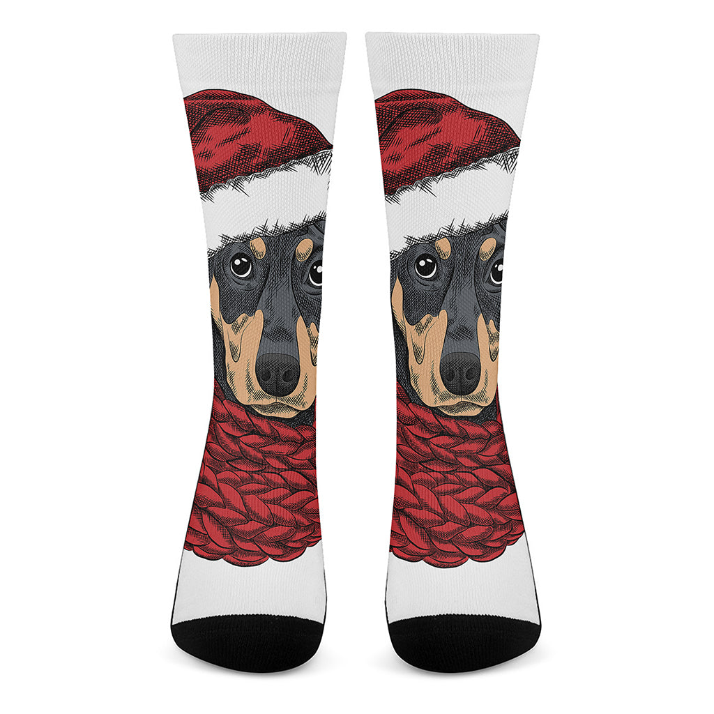 Christmas Santa Dachshund Print Crew Socks