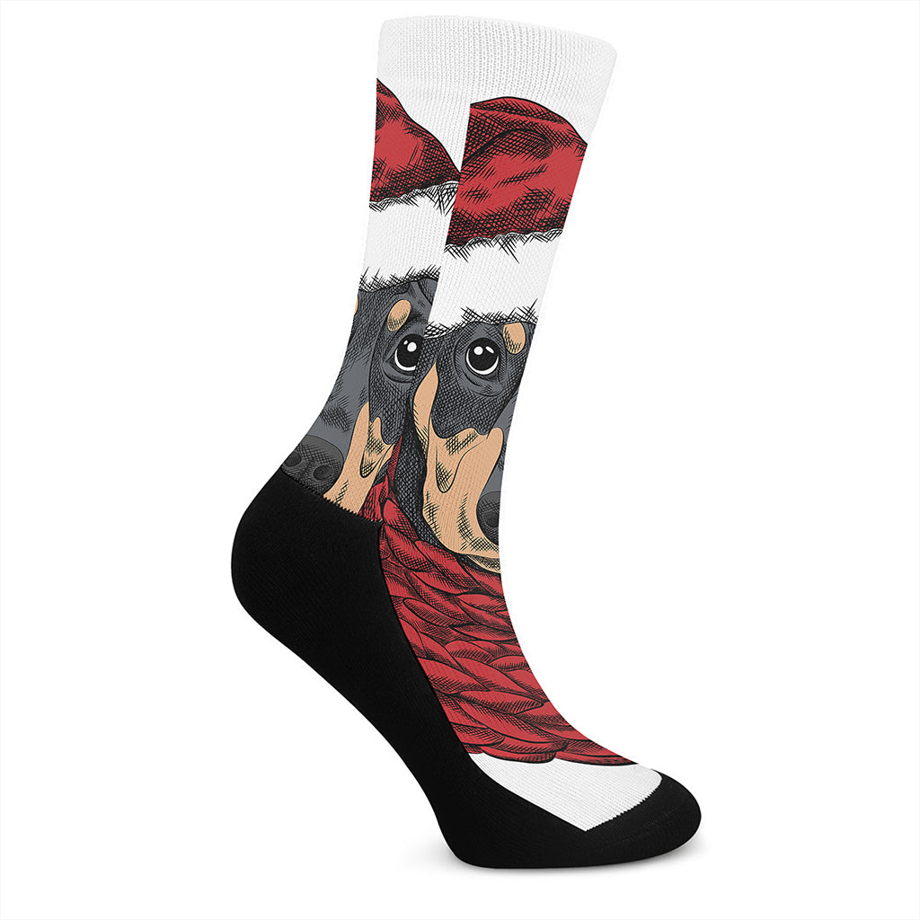 Christmas Santa Dachshund Print Crew Socks