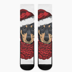 Christmas Santa Dachshund Print Crew Socks