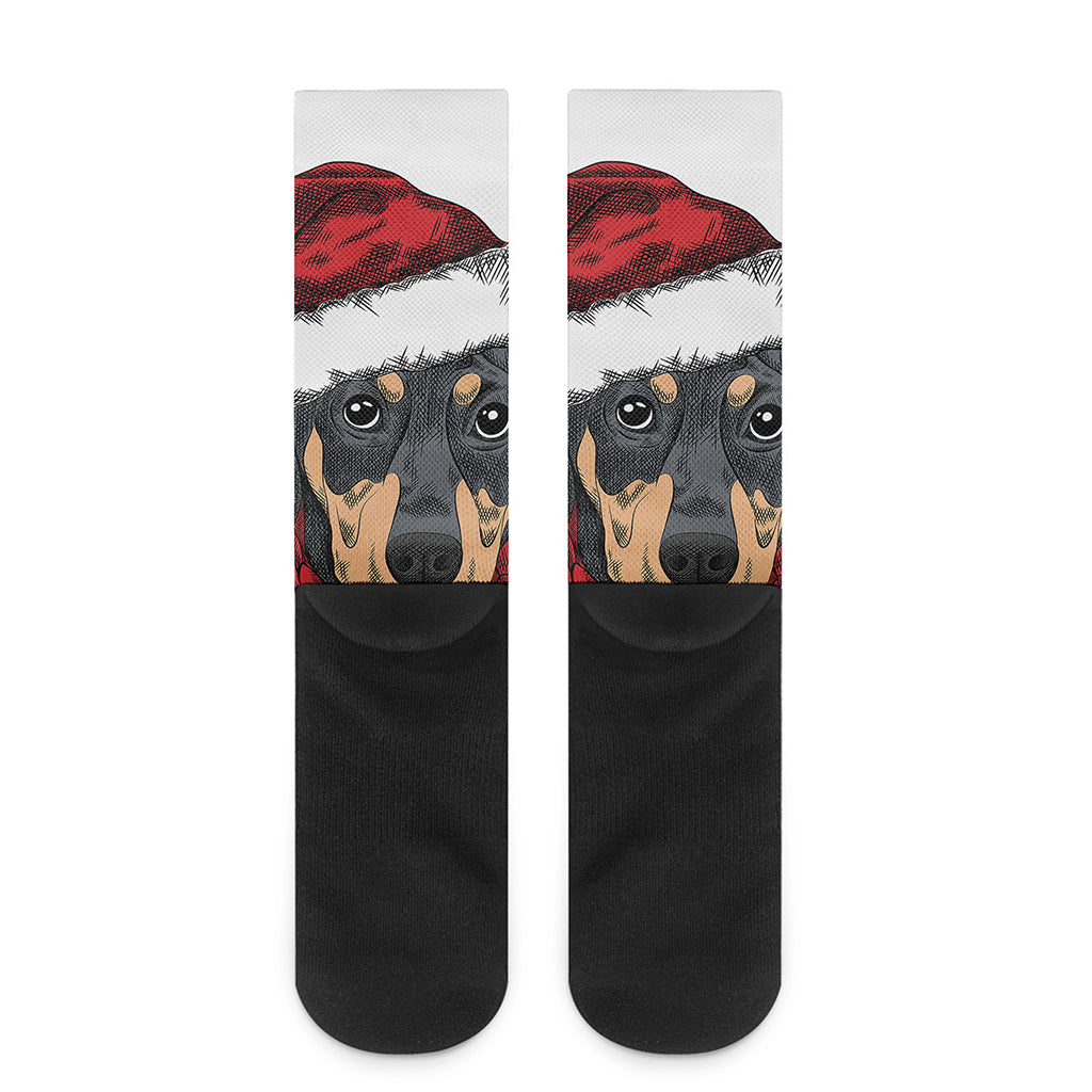 Christmas Santa Dachshund Print Crew Socks