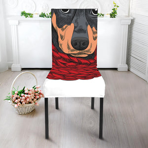 Christmas Santa Dachshund Print Dining Chair Slipcover