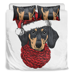 Christmas Santa Dachshund Print Duvet Cover Bedding Set