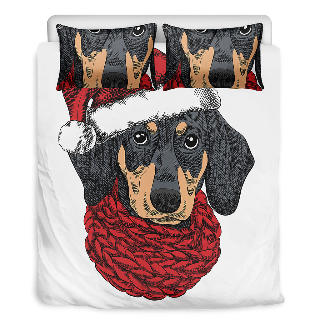 Christmas Santa Dachshund Print Duvet Cover Bedding Set