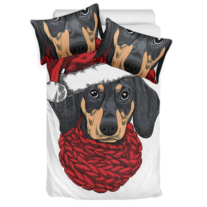 Christmas Santa Dachshund Print Duvet Cover Bedding Set