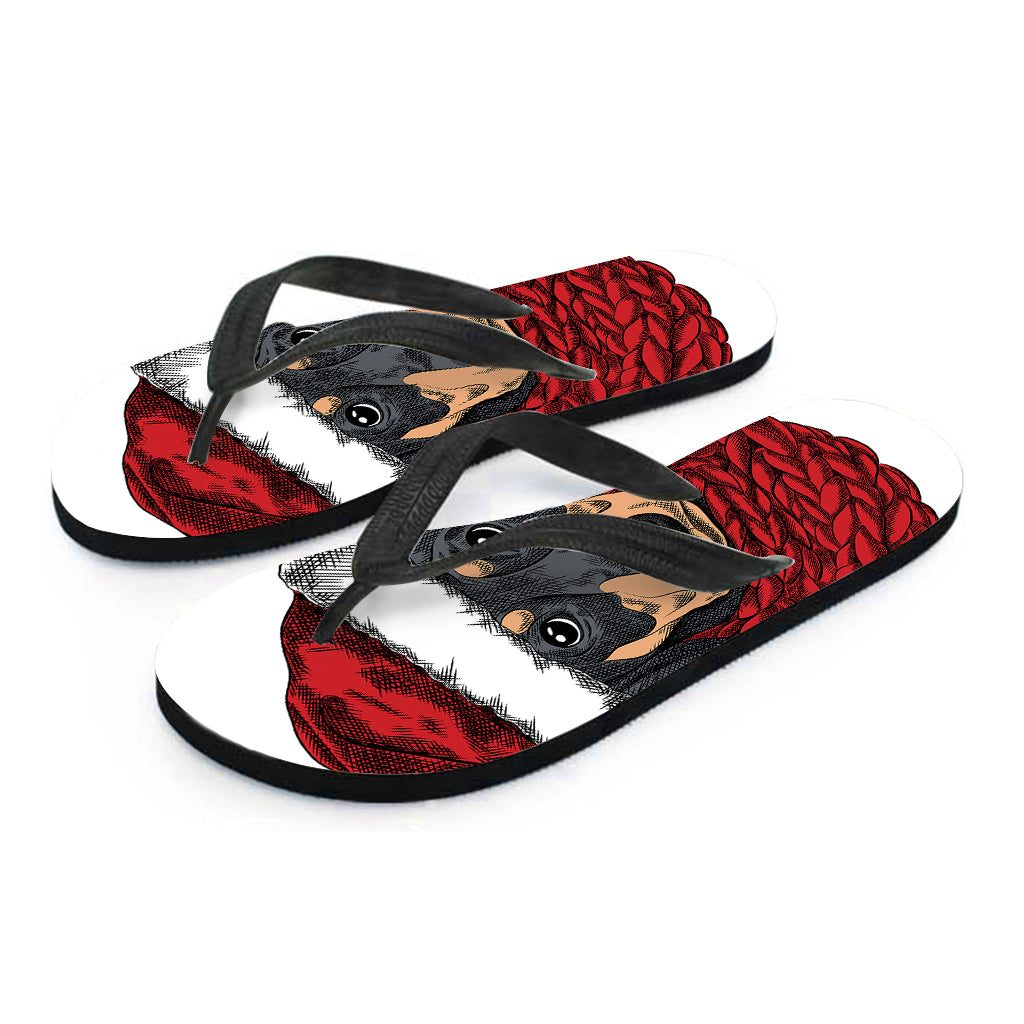 Christmas Santa Dachshund Print Flip Flops