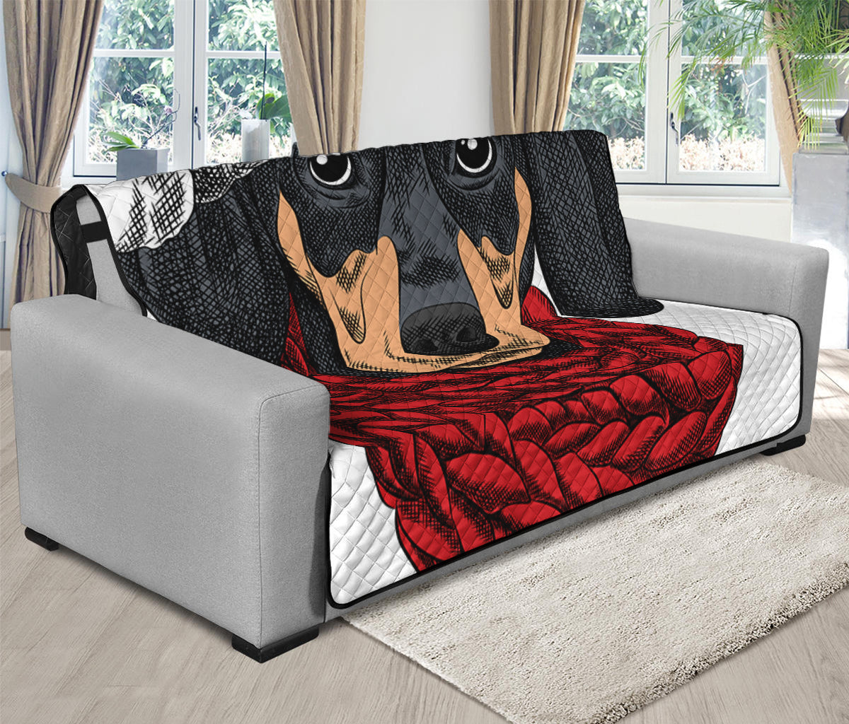 Christmas Santa Dachshund Print Futon Protector