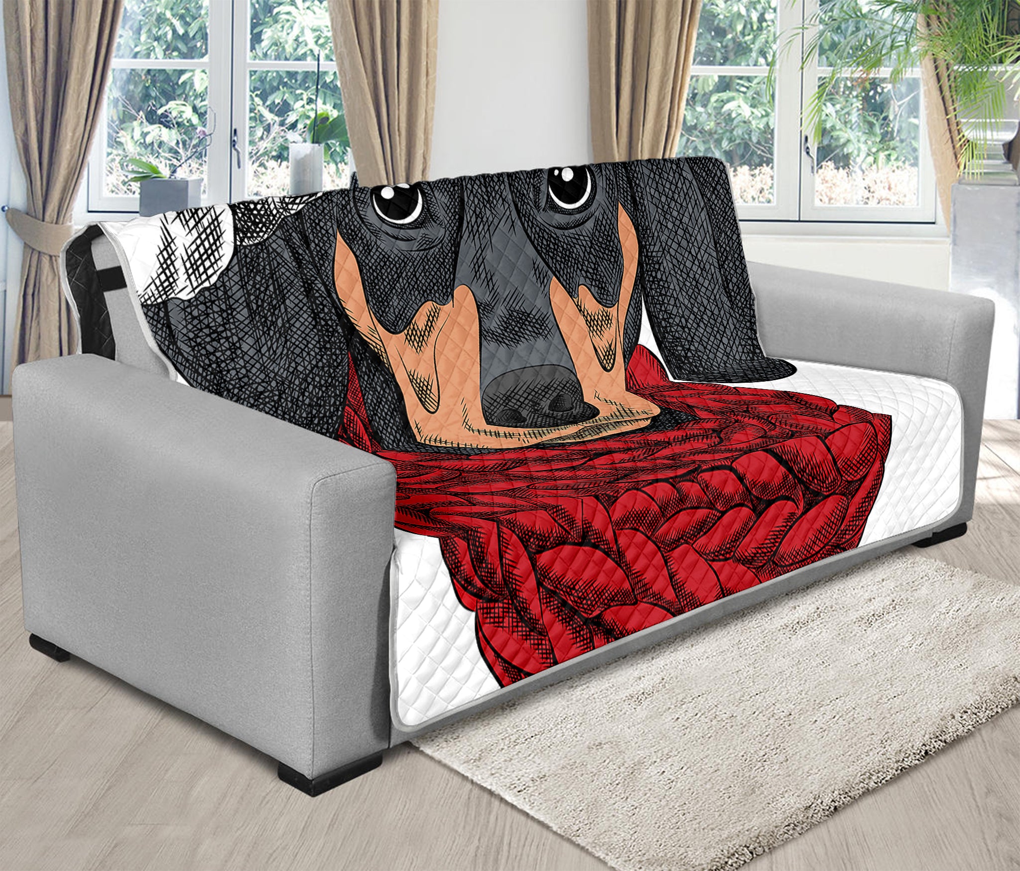 Christmas Santa Dachshund Print Futon Protector