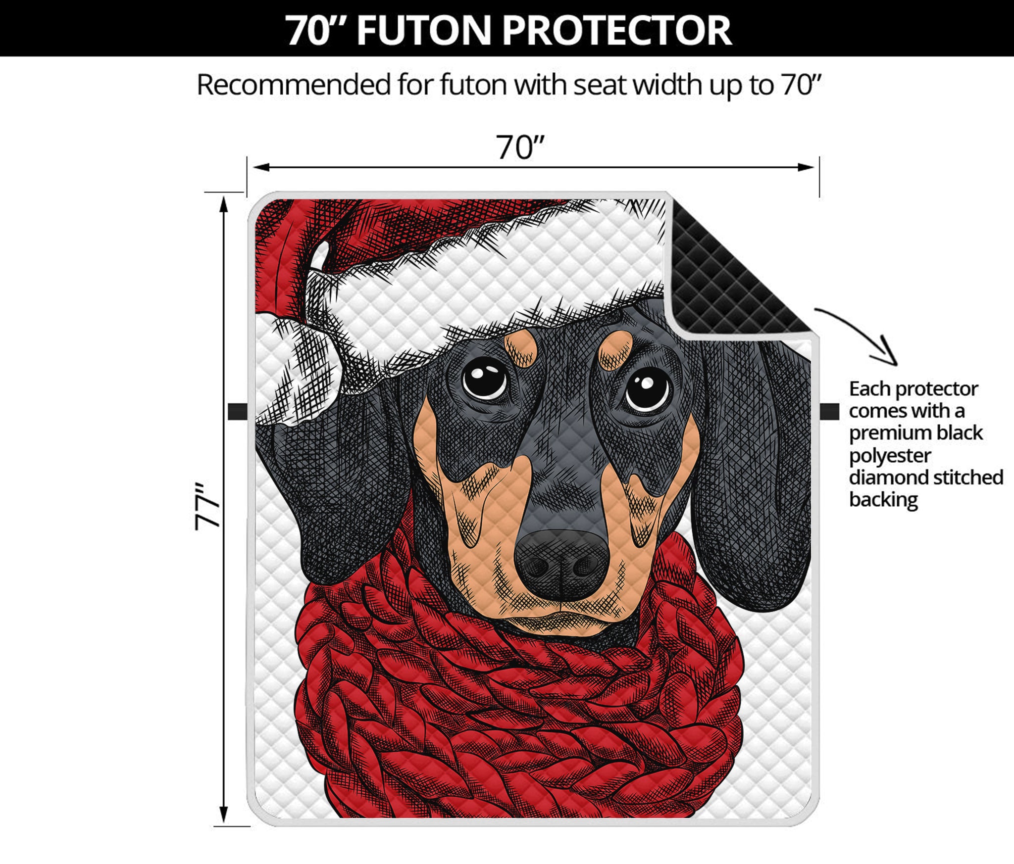 Christmas Santa Dachshund Print Futon Protector