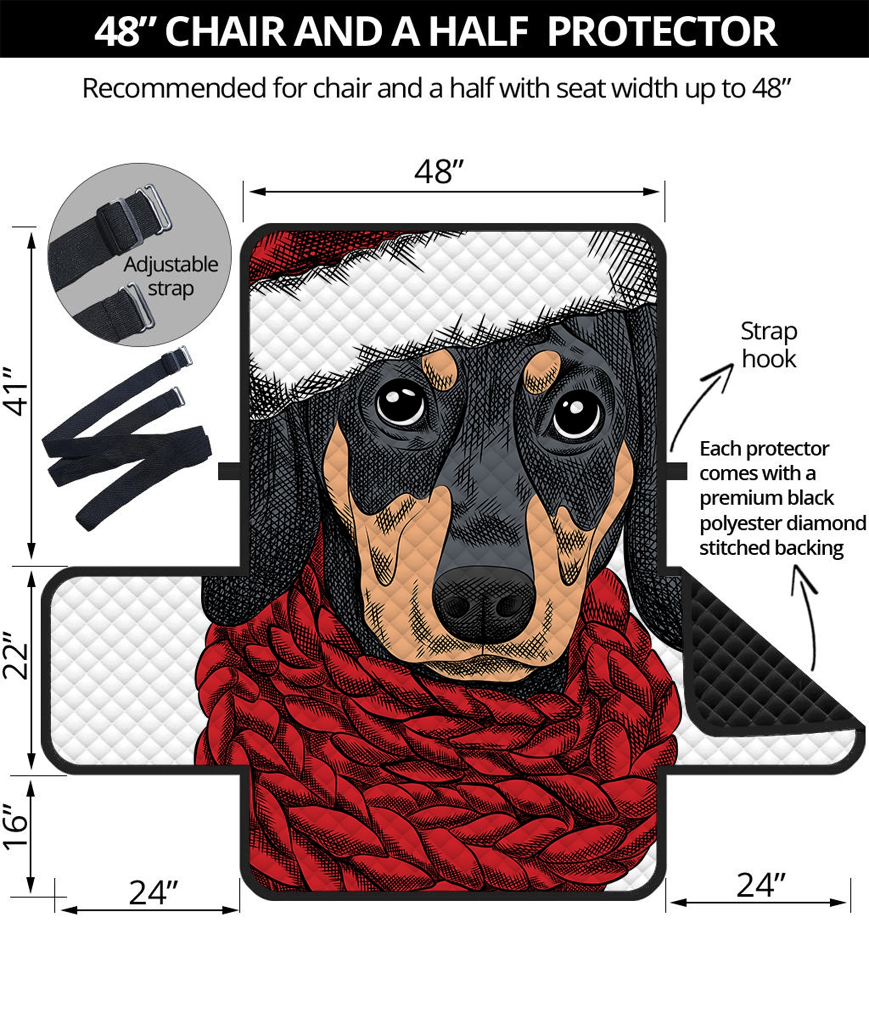 Christmas Santa Dachshund Print Half Sofa Protector