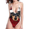 Christmas Santa Dachshund Print High Cut One Piece Swimsuit