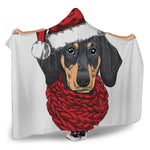 Christmas Santa Dachshund Print Hooded Blanket