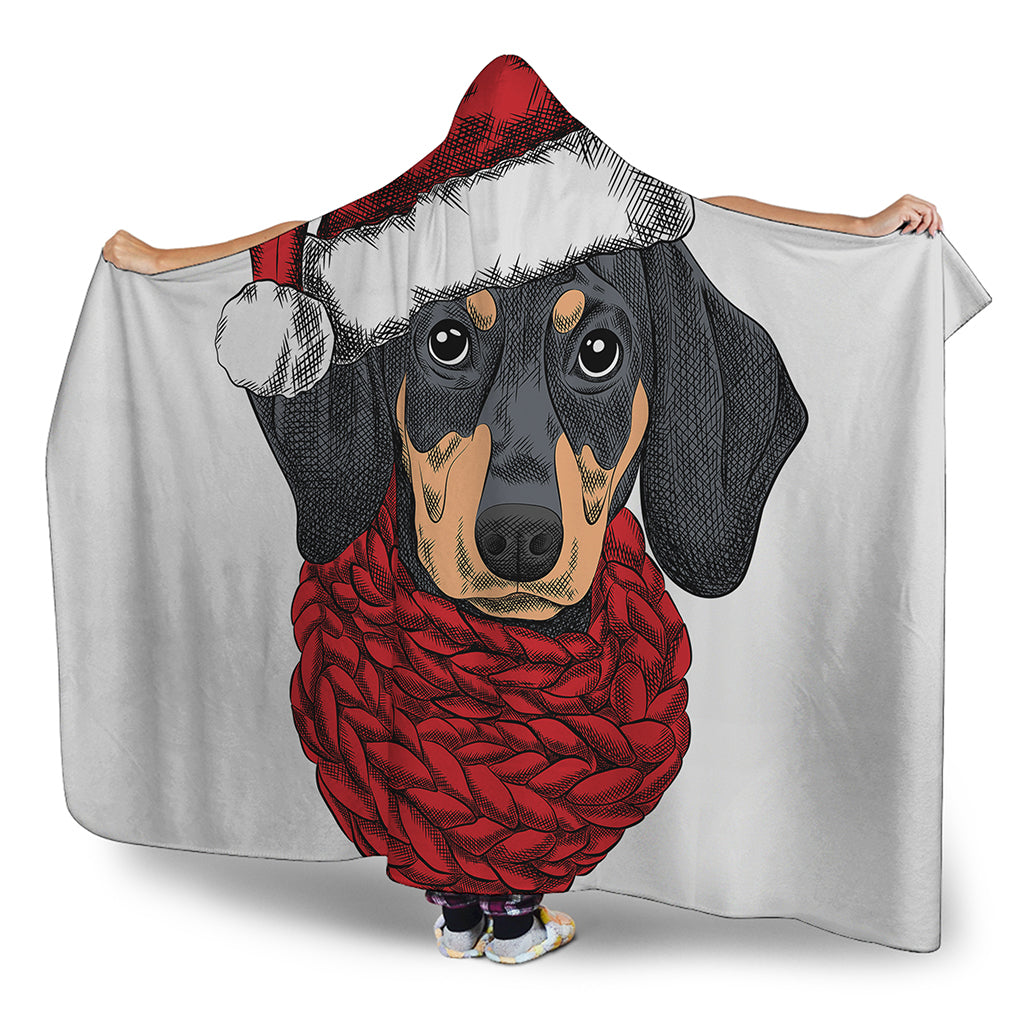 Christmas Santa Dachshund Print Hooded Blanket