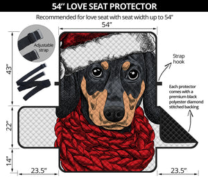 Christmas Santa Dachshund Print Loveseat Protector