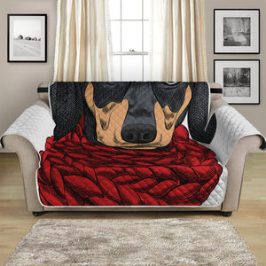 Christmas Santa Dachshund Print Loveseat Protector