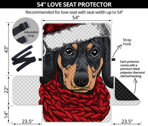 Christmas Santa Dachshund Print Loveseat Protector