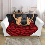 Christmas Santa Dachshund Print Loveseat Slipcover