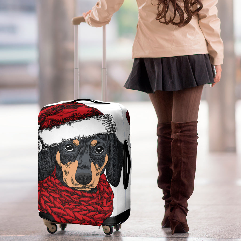 Christmas Santa Dachshund Print Luggage Cover