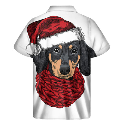 Christmas Santa Dachshund Print Men's Short Sleeve Shirt