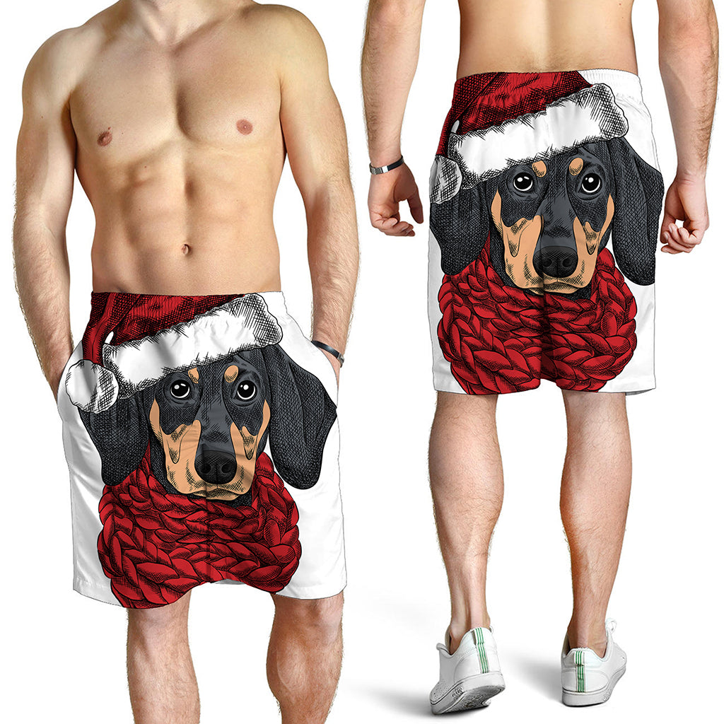 Christmas Santa Dachshund Print Men's Shorts