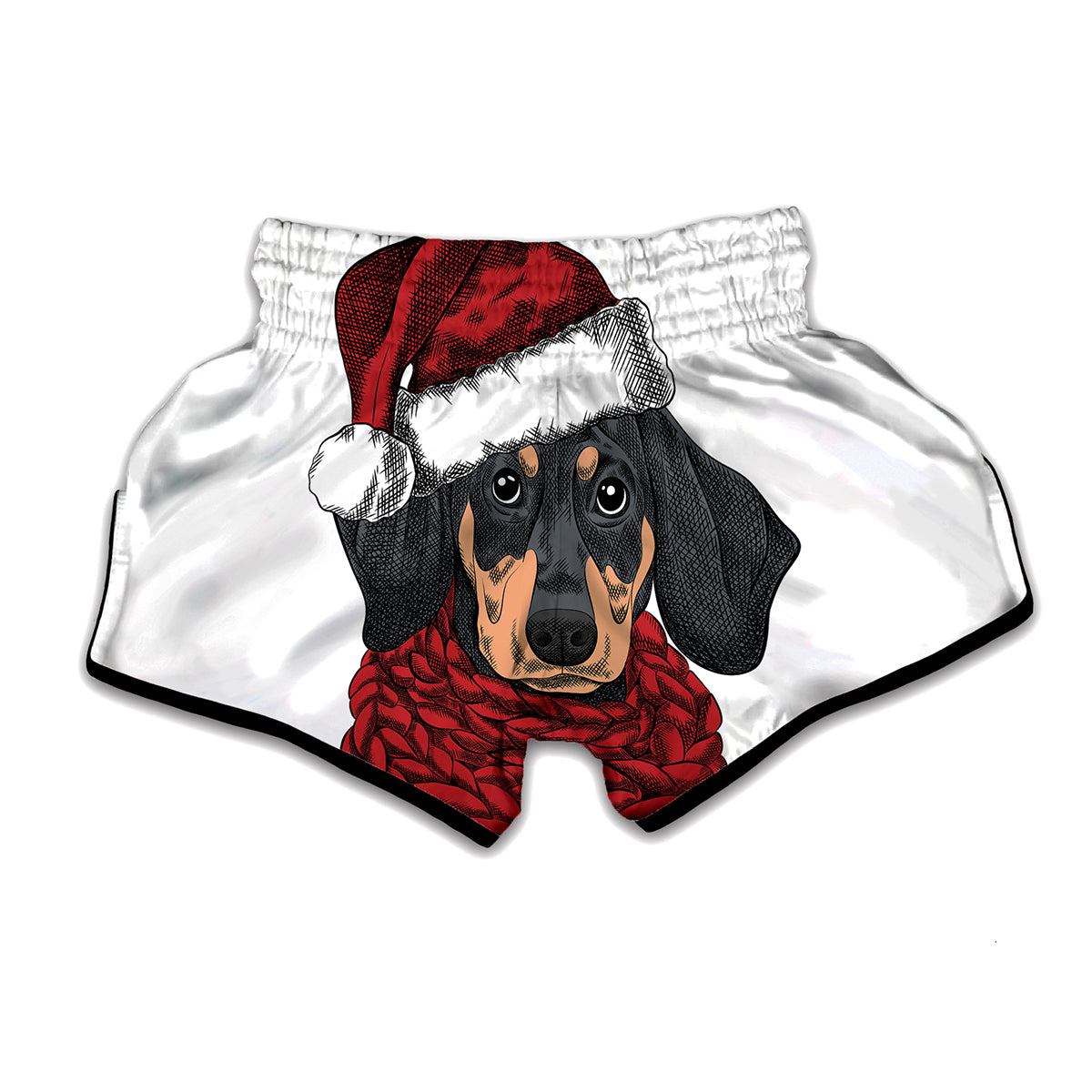 Christmas Santa Dachshund Print Muay Thai Boxing Shorts