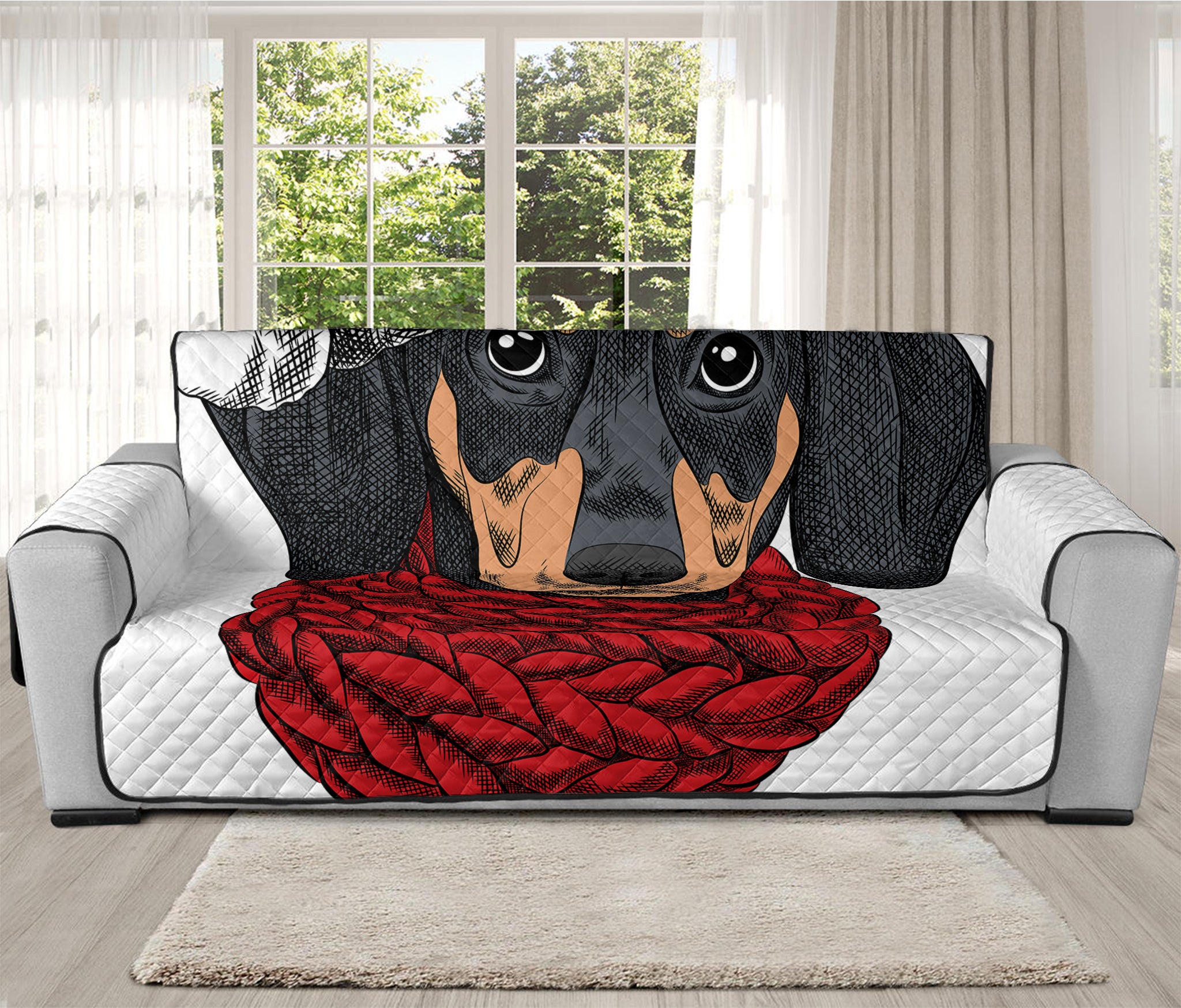 Christmas Santa Dachshund Print Oversized Sofa Protector