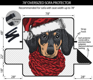 Christmas Santa Dachshund Print Oversized Sofa Protector