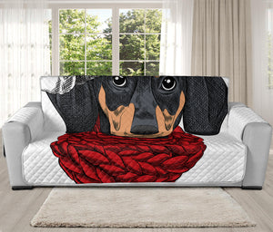 Christmas Santa Dachshund Print Oversized Sofa Protector