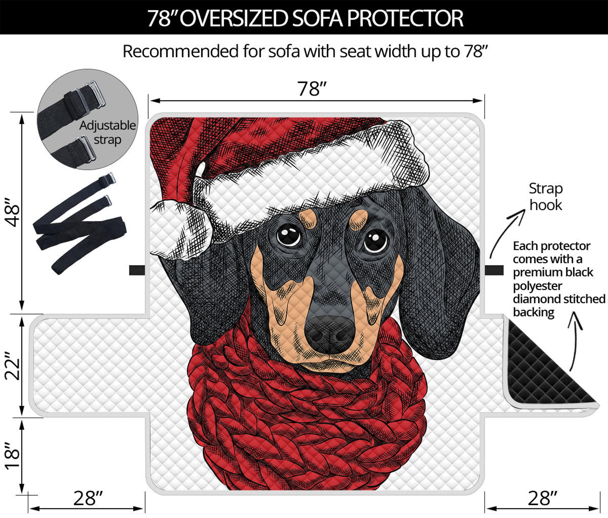 Christmas Santa Dachshund Print Oversized Sofa Protector