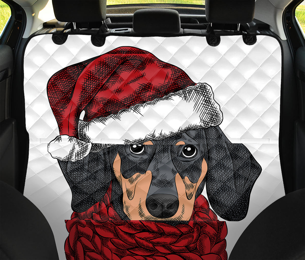 Christmas Santa Dachshund Print Pet Car Back Seat Cover