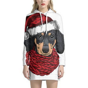 Christmas Santa Dachshund Print Pullover Hoodie Dress