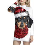 Christmas Santa Dachshund Print Pullover Hoodie Dress