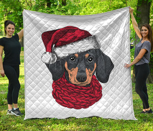 Christmas Santa Dachshund Print Quilt