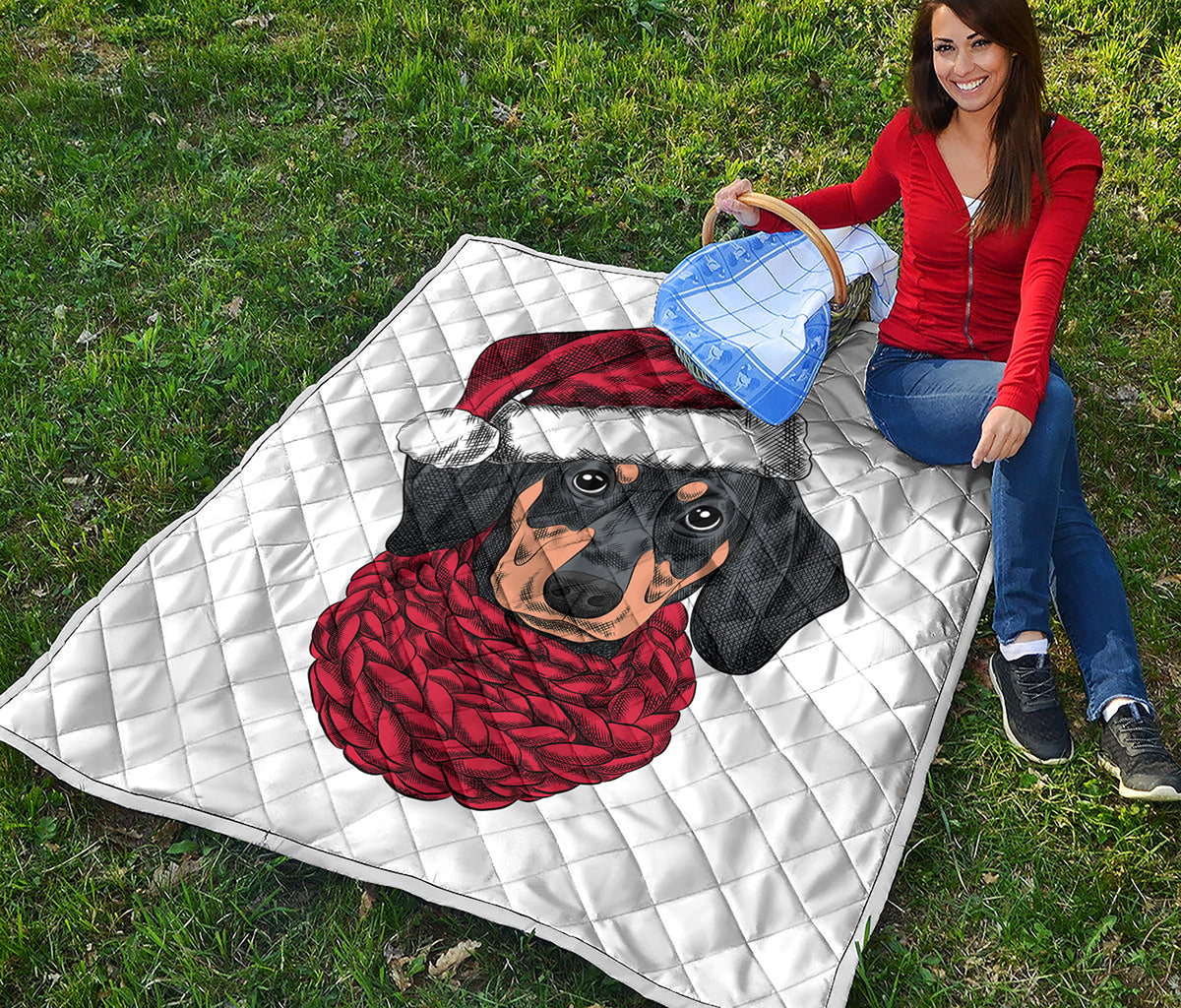 Christmas Santa Dachshund Print Quilt