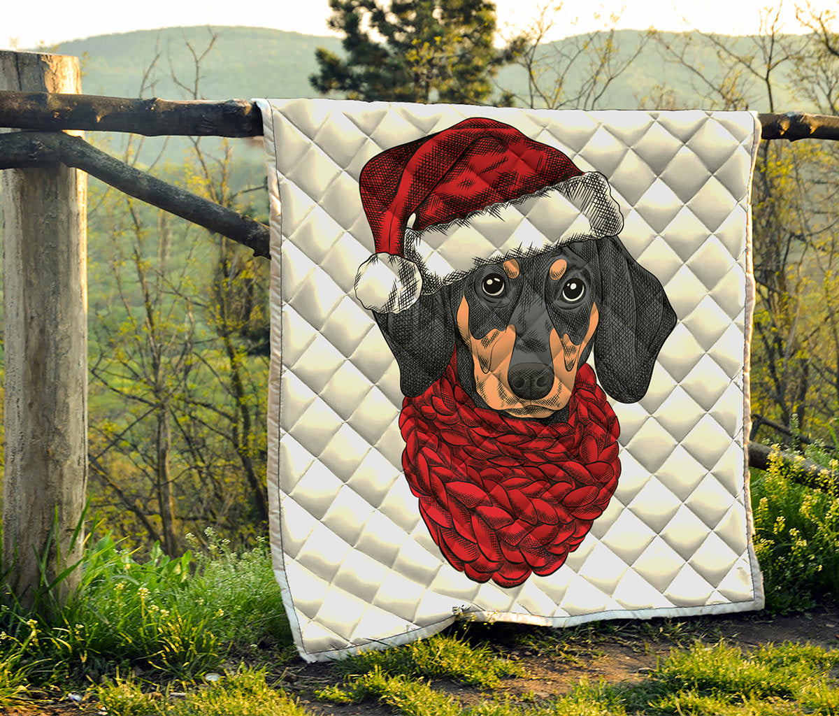 Christmas Santa Dachshund Print Quilt