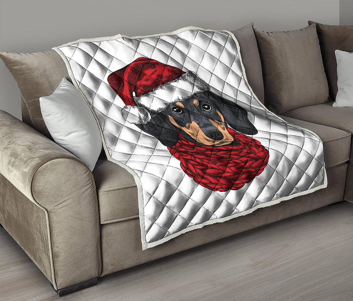 Christmas Santa Dachshund Print Quilt