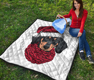 Christmas Santa Dachshund Print Quilt