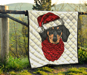 Christmas Santa Dachshund Print Quilt