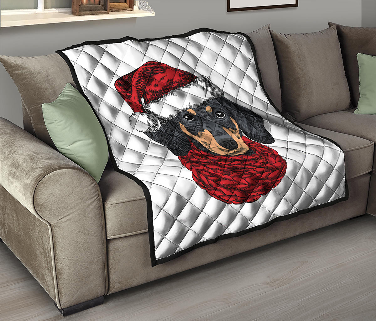 Christmas Santa Dachshund Print Quilt