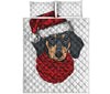 Christmas Santa Dachshund Print Quilt Bed Set