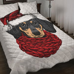 Christmas Santa Dachshund Print Quilt Bed Set