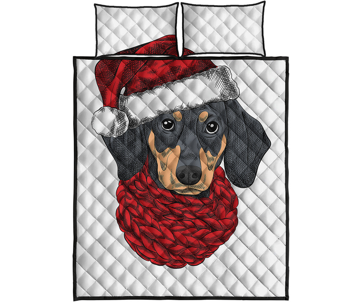 Christmas Santa Dachshund Print Quilt Bed Set