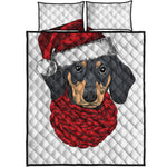 Christmas Santa Dachshund Print Quilt Bed Set