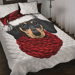 Christmas Santa Dachshund Print Quilt Bed Set