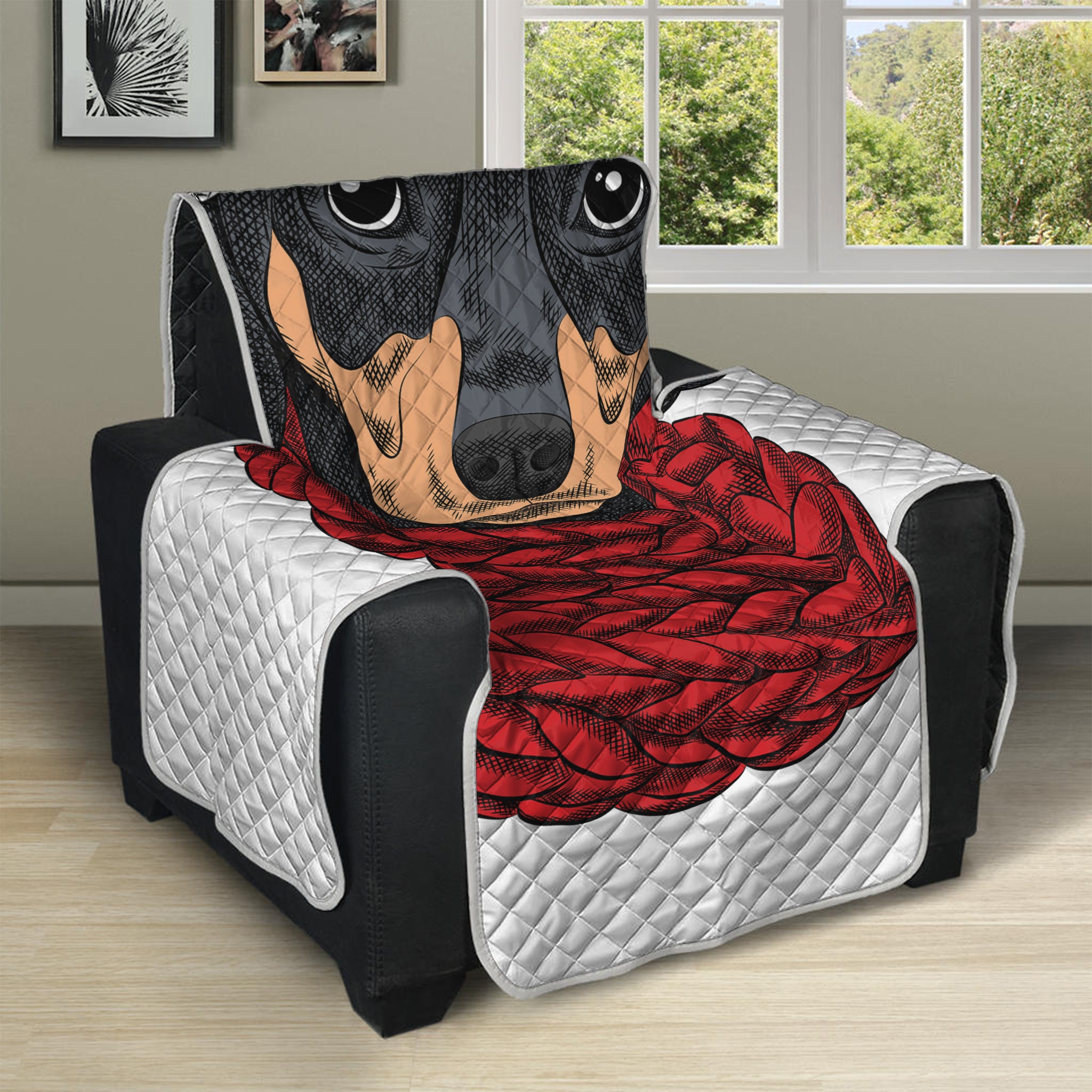 Christmas Santa Dachshund Print Recliner Protector