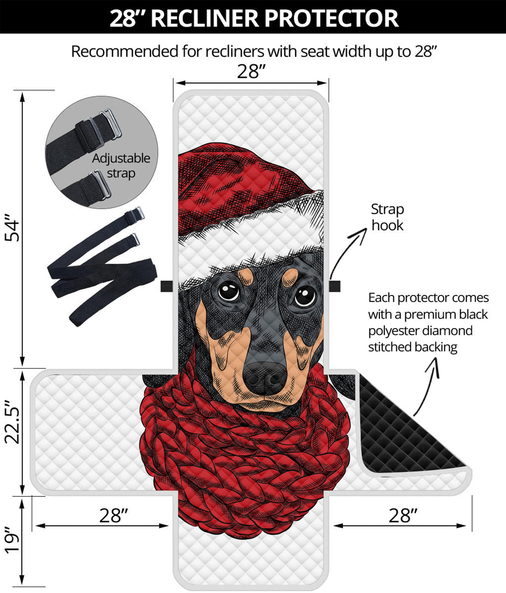 Christmas Santa Dachshund Print Recliner Protector