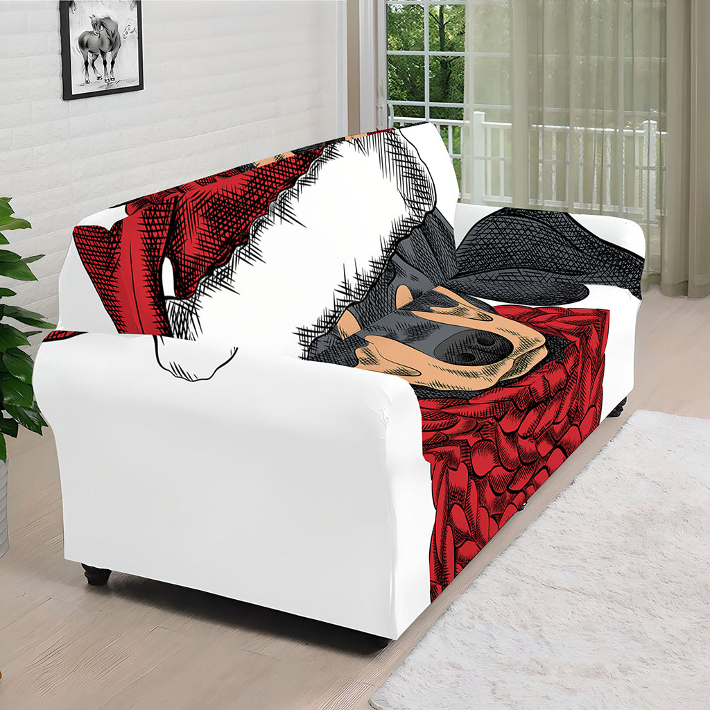 Christmas Santa Dachshund Print Sofa Cover