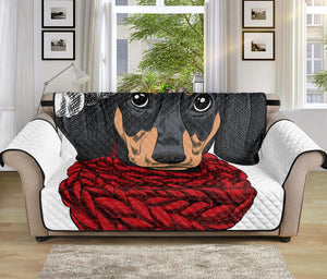 Christmas Santa Dachshund Print Sofa Protector