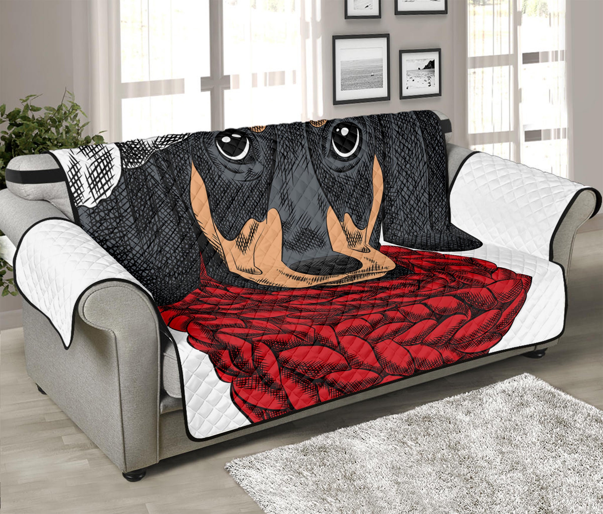 Christmas Santa Dachshund Print Sofa Protector